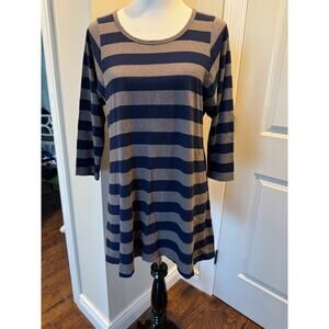 Pure DKNY Navy Gray Striped Cotton Tunic SZ P EUC